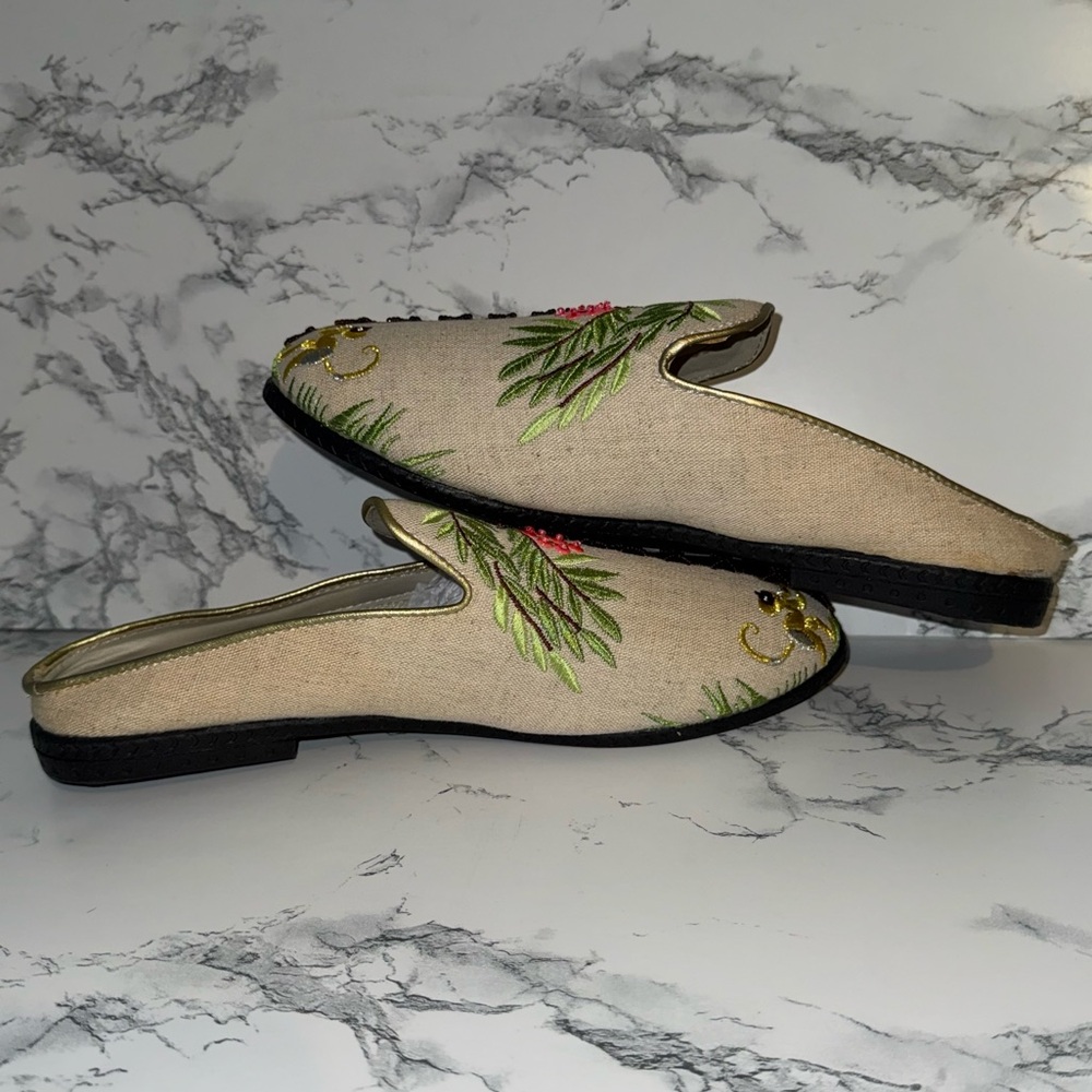 Vintage Avon Embroidered & Beaded Tropical Palm Tree and Monkey Mules/Slides - Picture 5 of 9